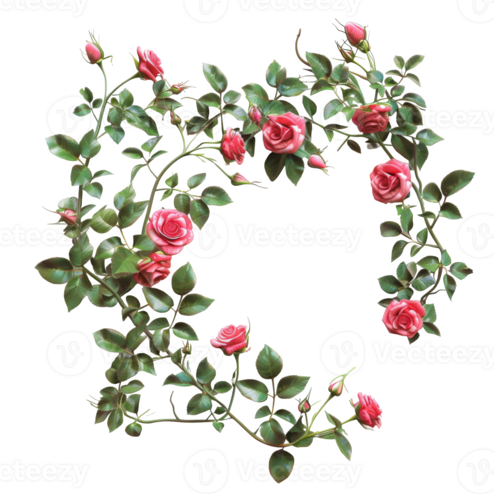 Pink Roses and Green Leaves in a Circular Arrangement png