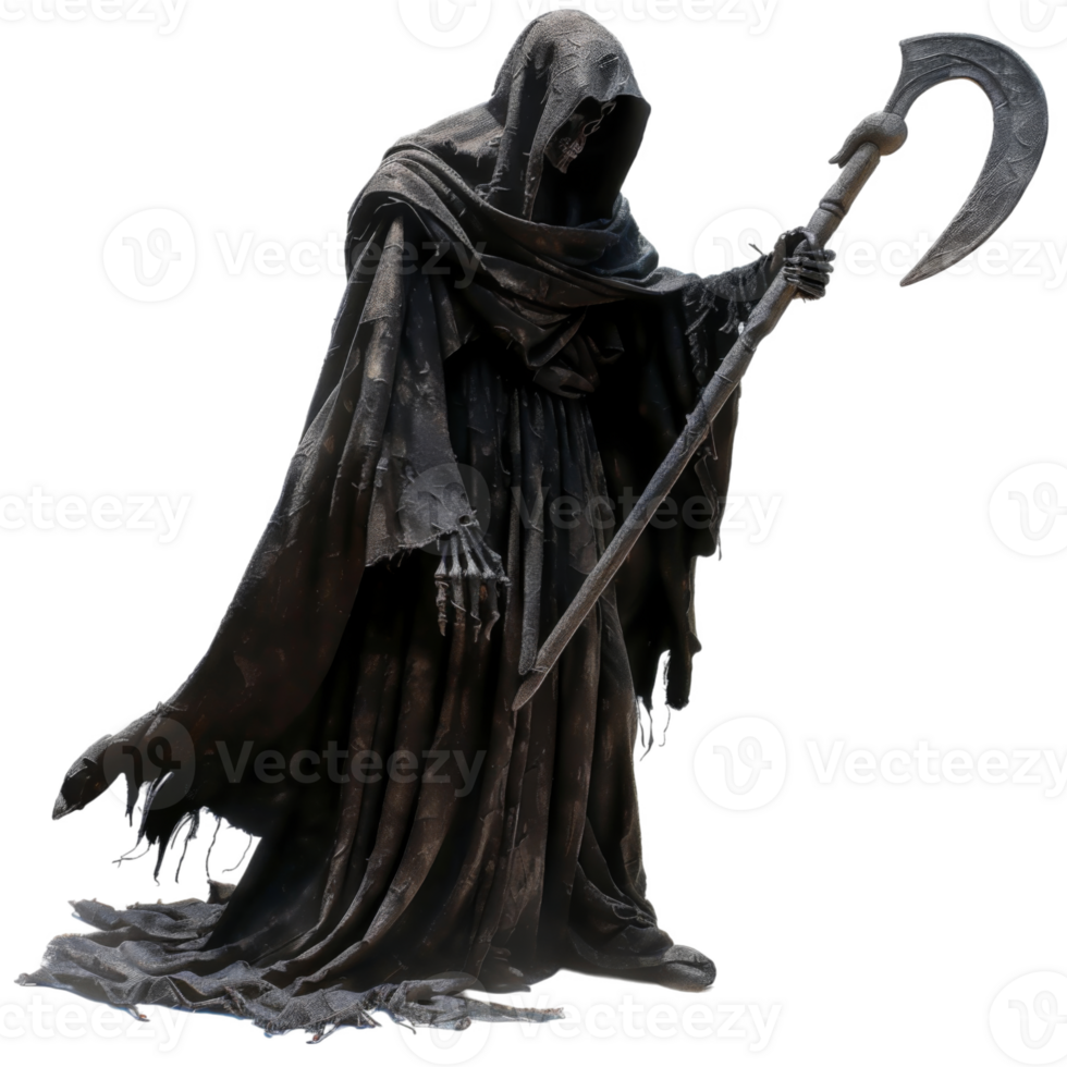 Grim Reaper Figure with a Curved Blade png