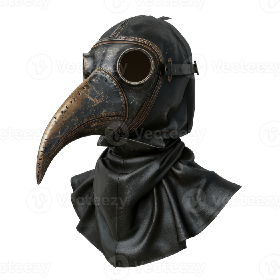 A Black Plague Doctor Mask with Leather Hood and Long Beak png