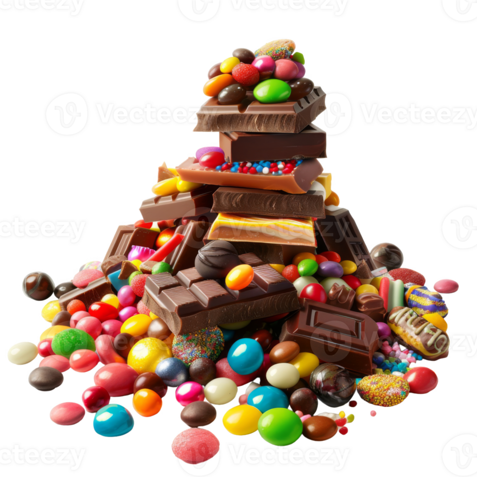 A Pile of Assorted Chocolate Bars and Candies png
