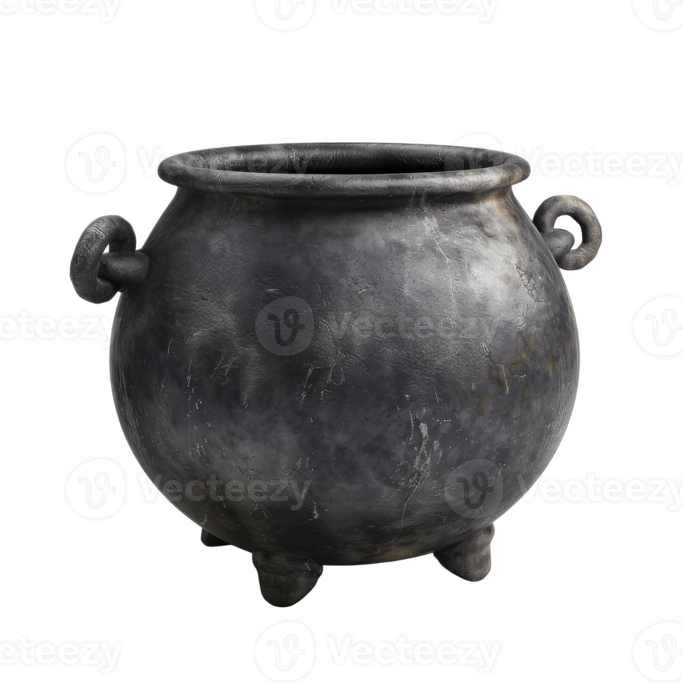 A Black Cauldron with Three Legs and Two Handles png