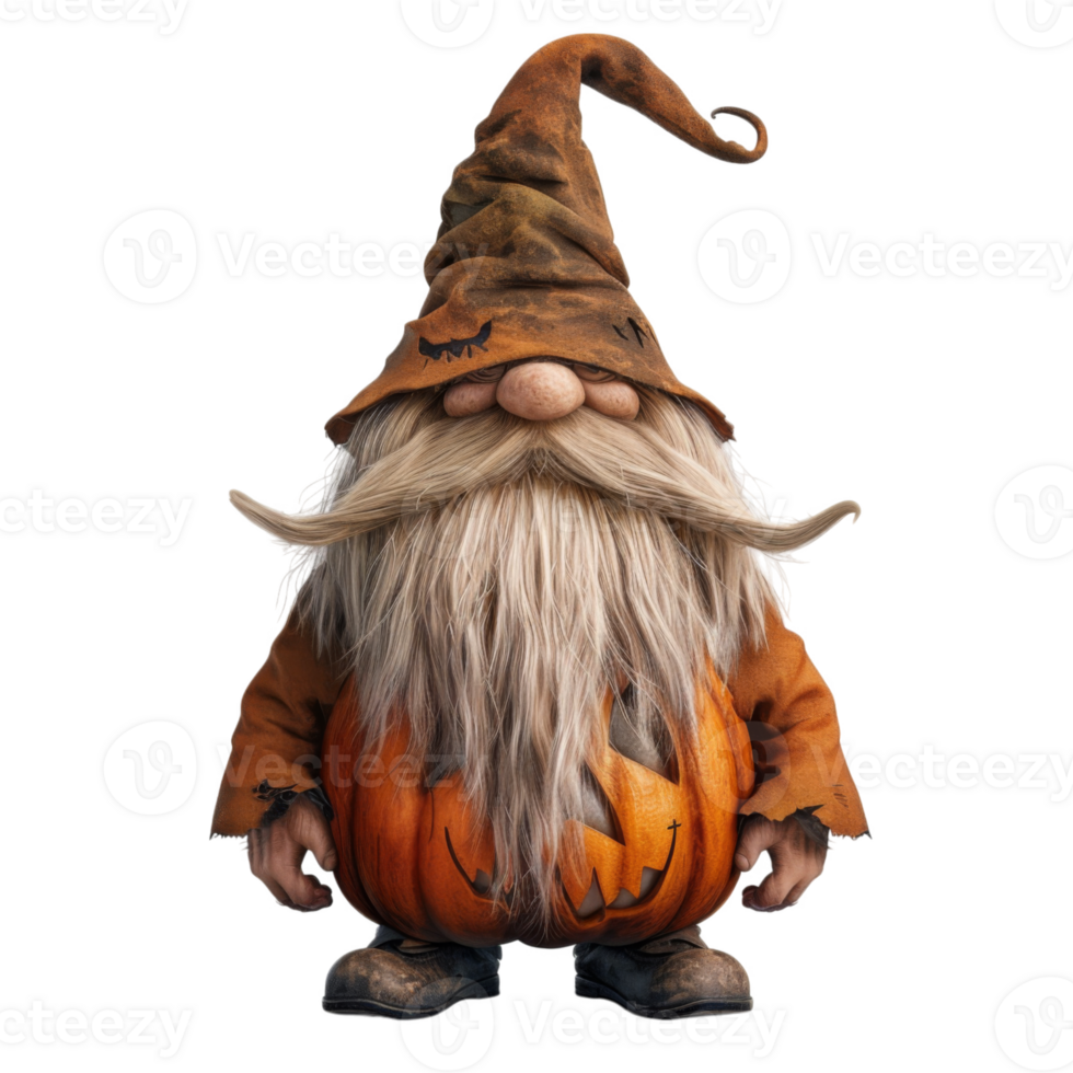 A gnome with a long white beard holding a jack-o-lantern png
