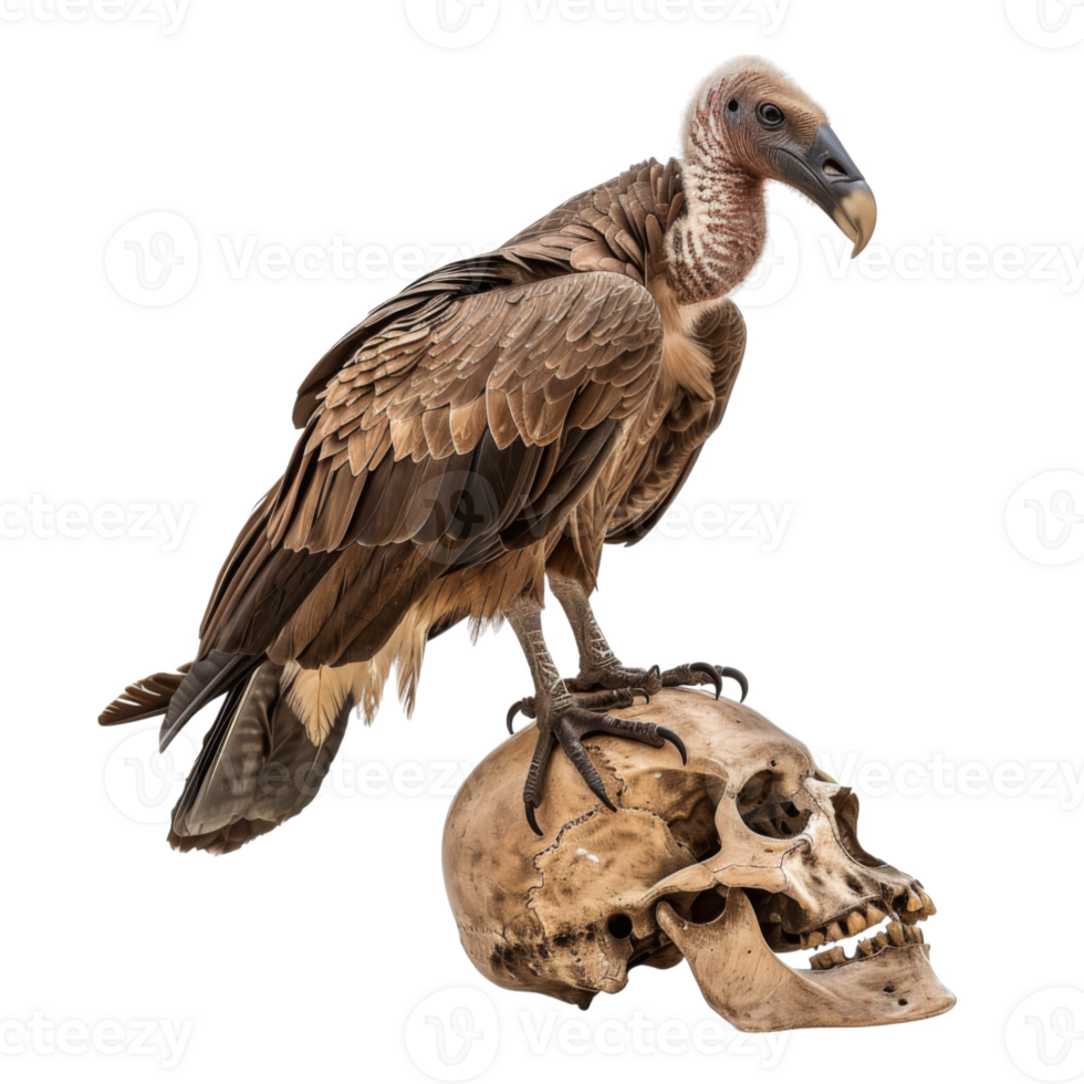 A Vulture Perched on a Human Skull png