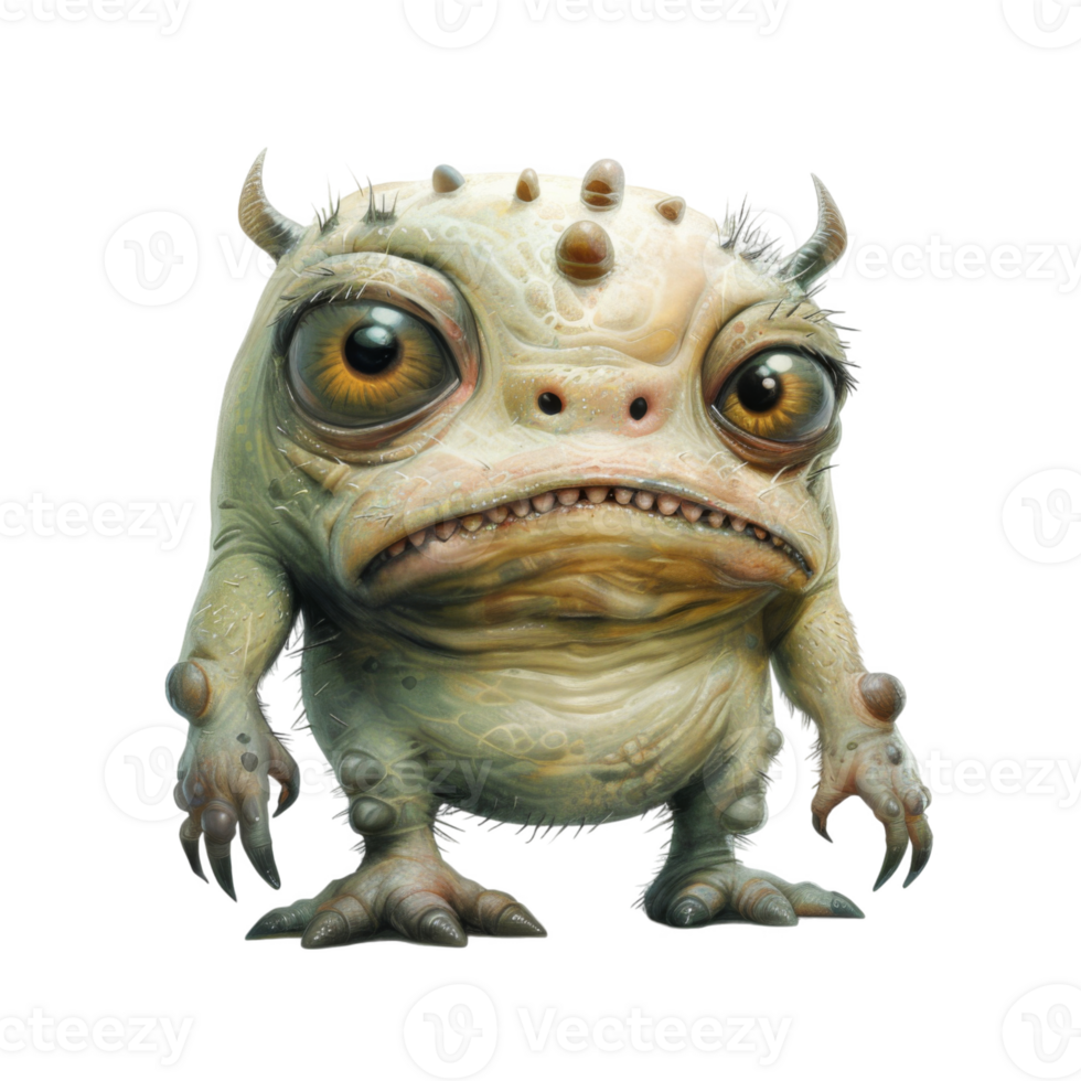 A Depiction of a Small, Ugly, Green Monster with Horns, Warts, and Claws png