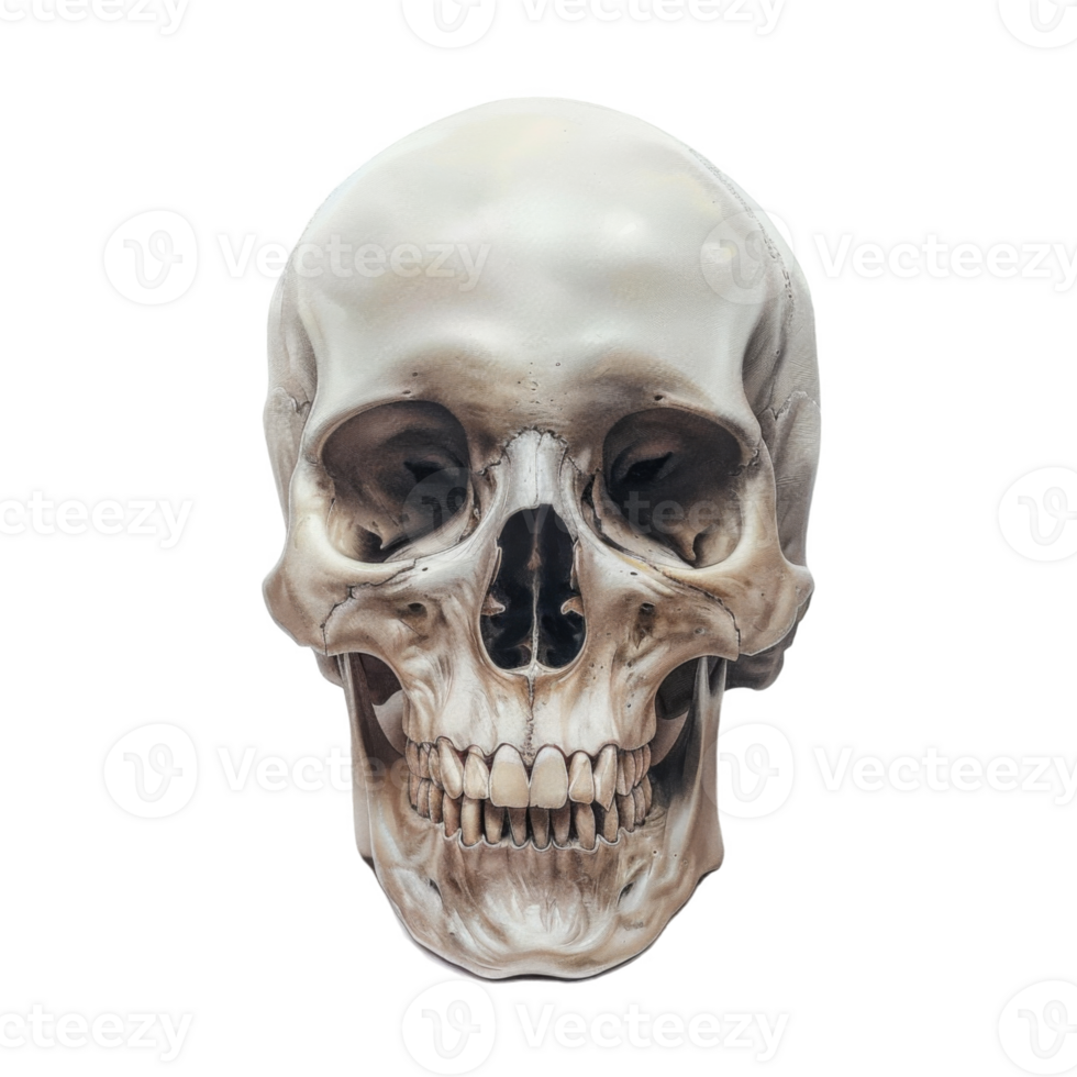 Human Skull with Detailed Teeth and Bone Structure png