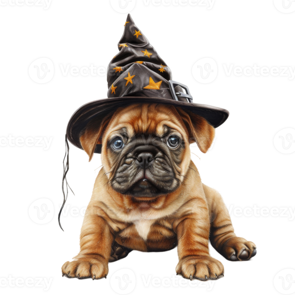 A French Bulldog Puppy Wearing a Star-Patterned Wizard Hat png