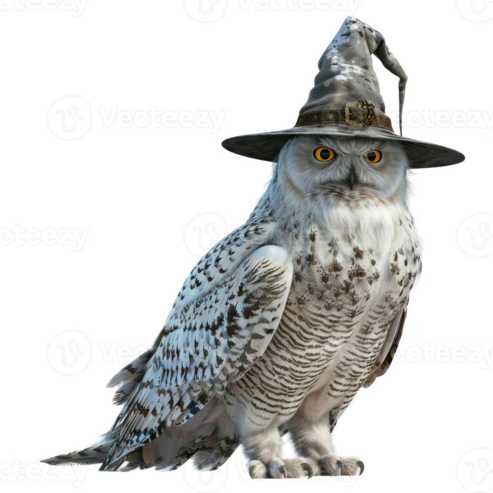 A Snowy Owl Wearing a Witch's Hat png