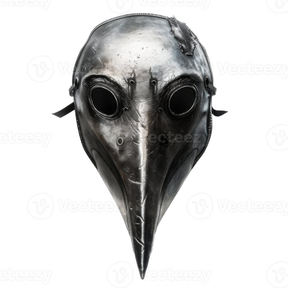 A Worn Metal Plague Doctor Mask with a Long Beak png