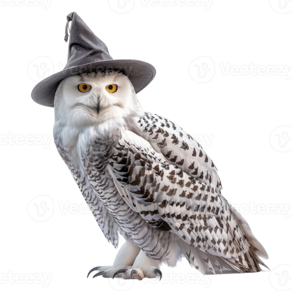 Snowy Owl Wearing a Grey Witch Hat png