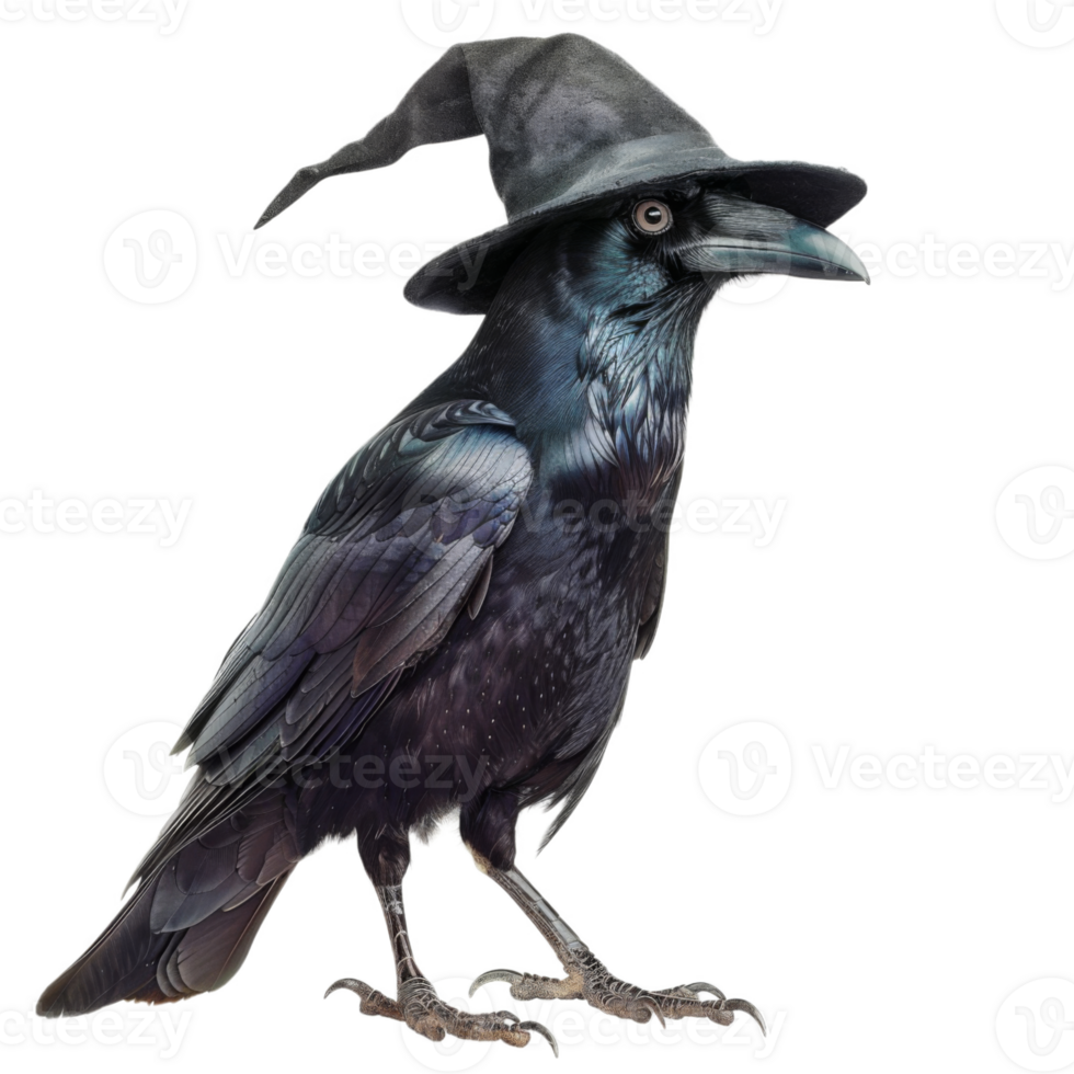 A Black Raven Wearing a Witch's Hat png