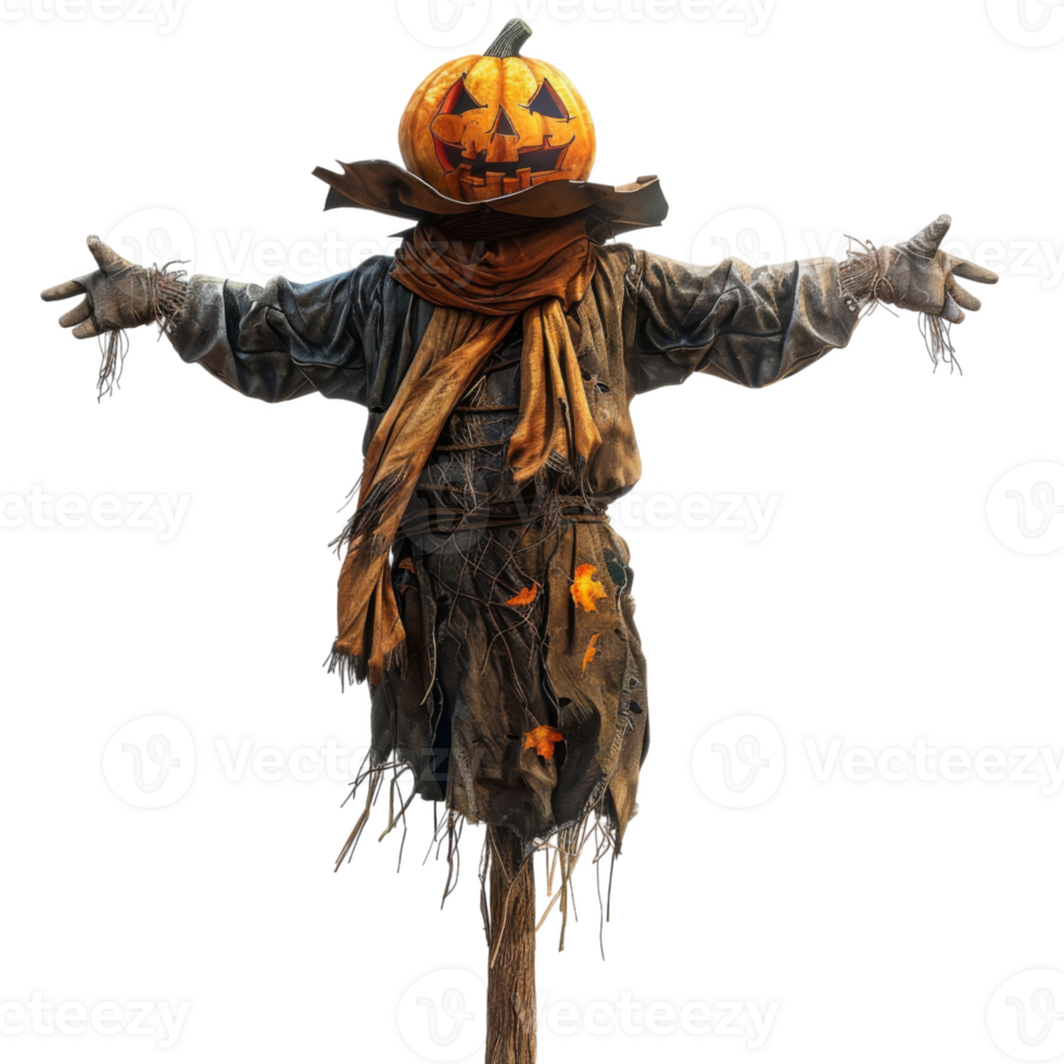 A Scarecrow With A Carved Pumpkin Head png