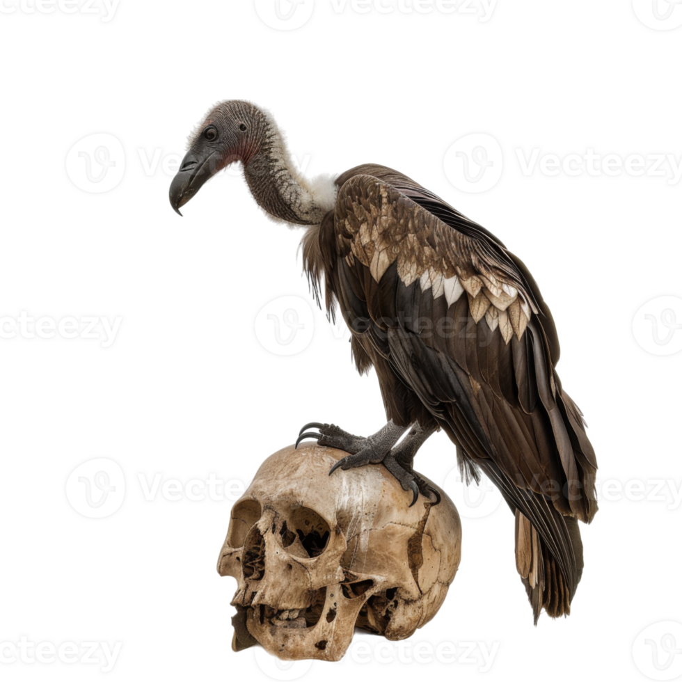 A Vulture Perched on a Human Skull png