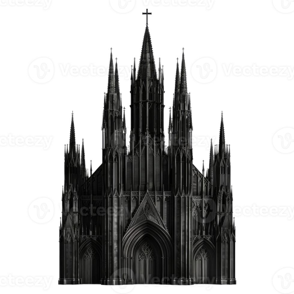 A Black and White Architectural Illustration of a Gothic Cathedral png