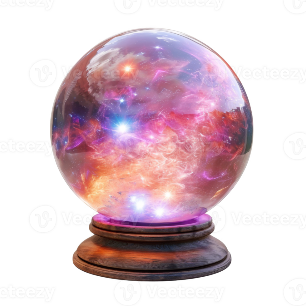 Crystal Ball with Galaxy Interior and Wooden Base png