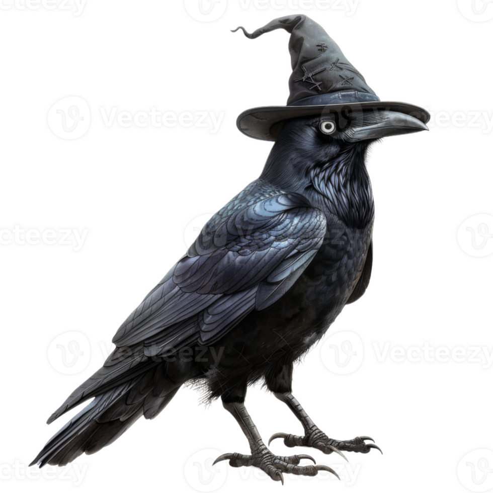 A Black Raven Wearing a Witch's Hat png