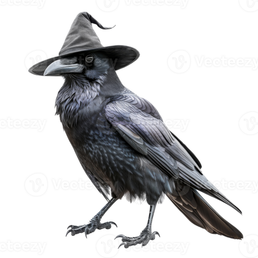 A Raven Wearing a Black Witch's Hat png