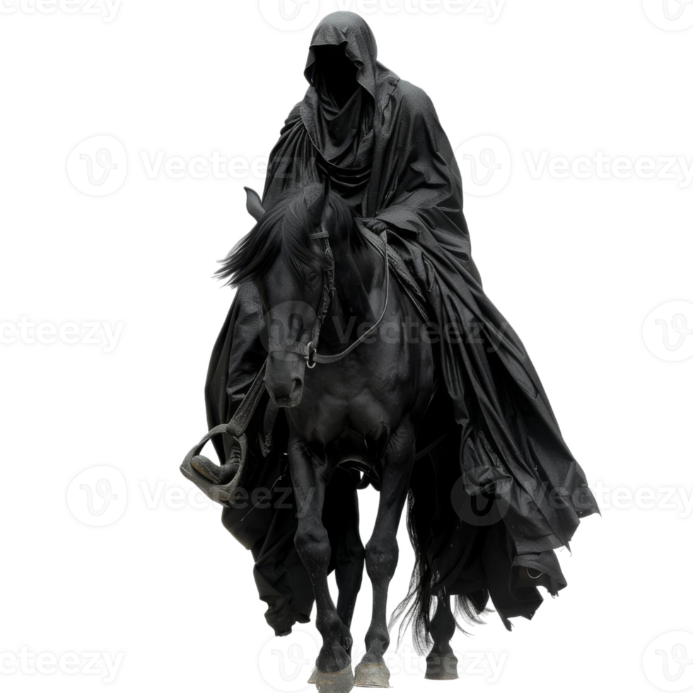 Hooded Figure Riding a Black Horse png