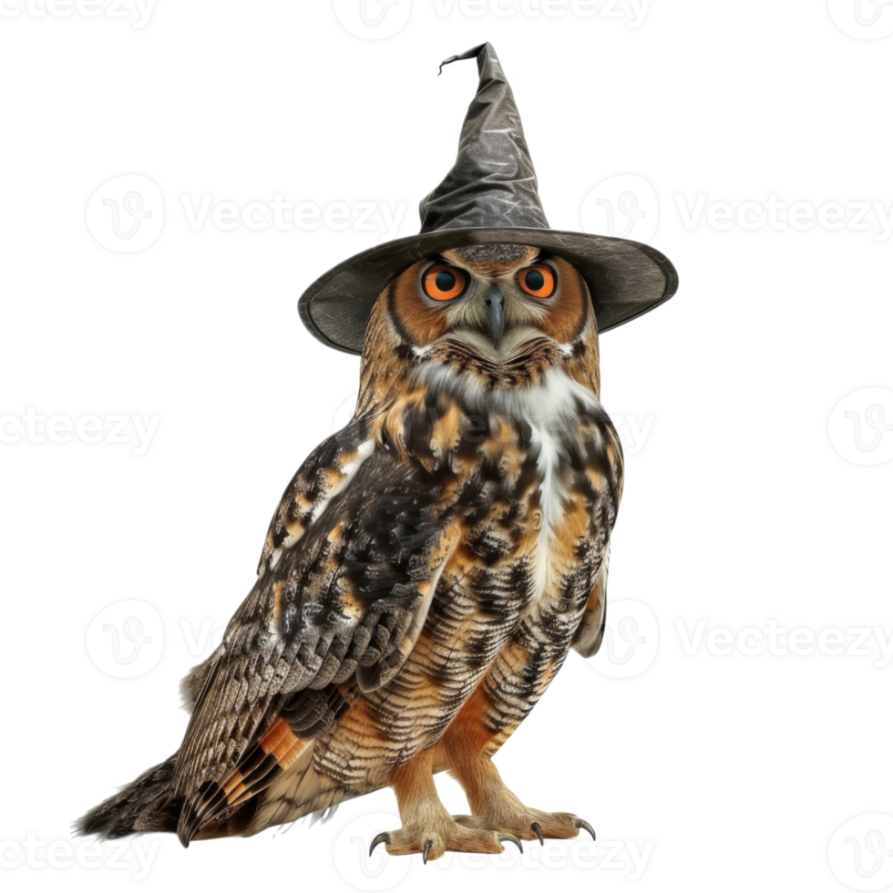 Owl wearing a pointed black witch's hat png