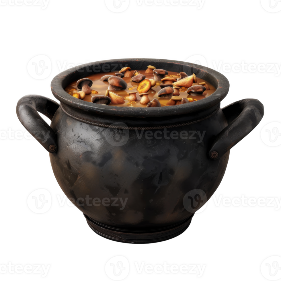 A Black Cauldron Filled with Mushroom Broth png