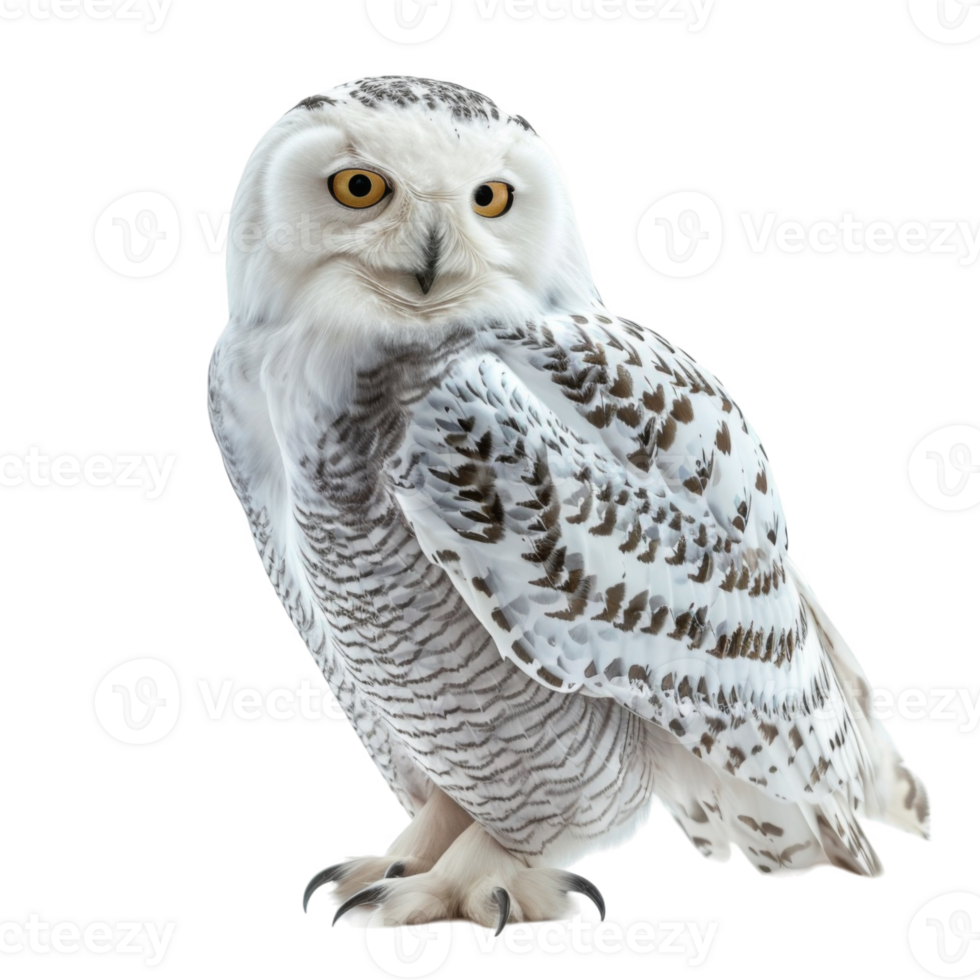 A Snowy Owl with Black and White Feather Patterns png