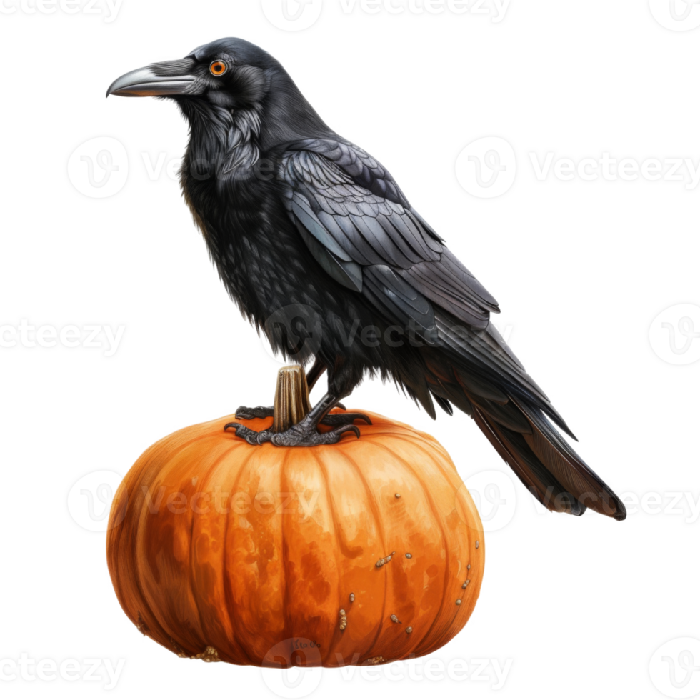 A Black Raven Perched on a Pumpkin png