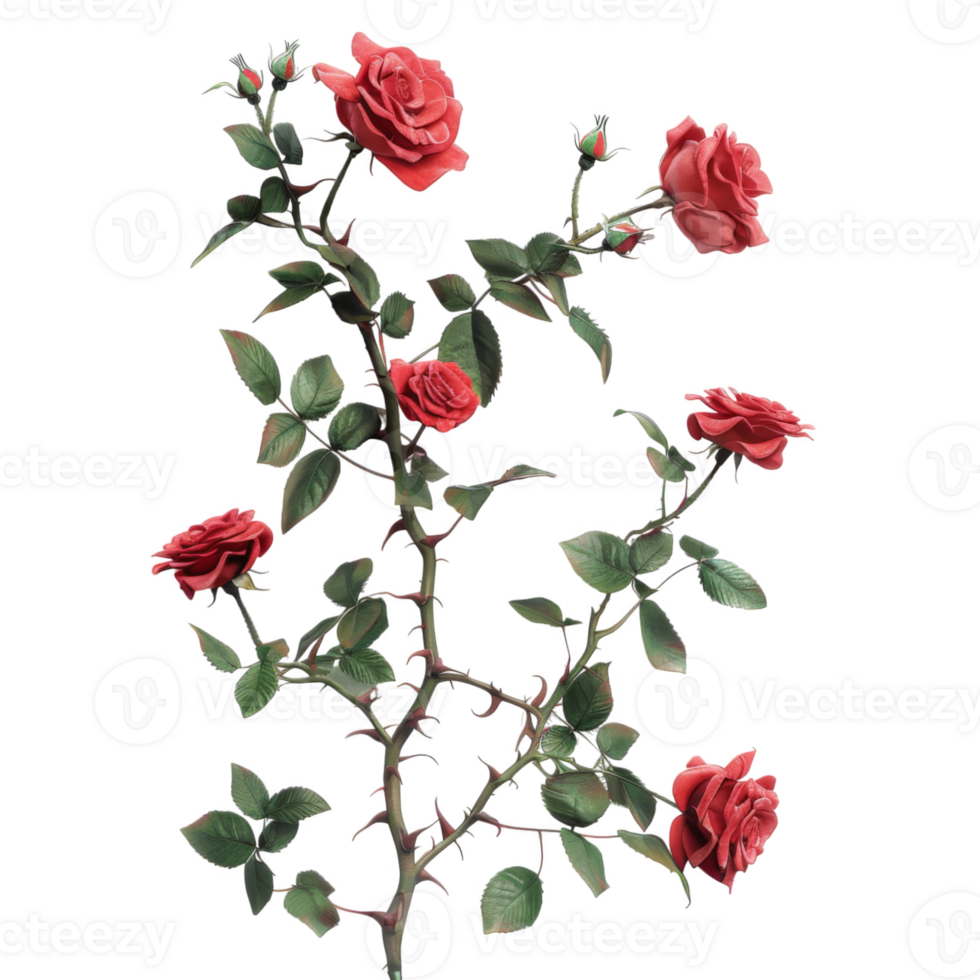 Red Roses with Thorns on a Black Background png