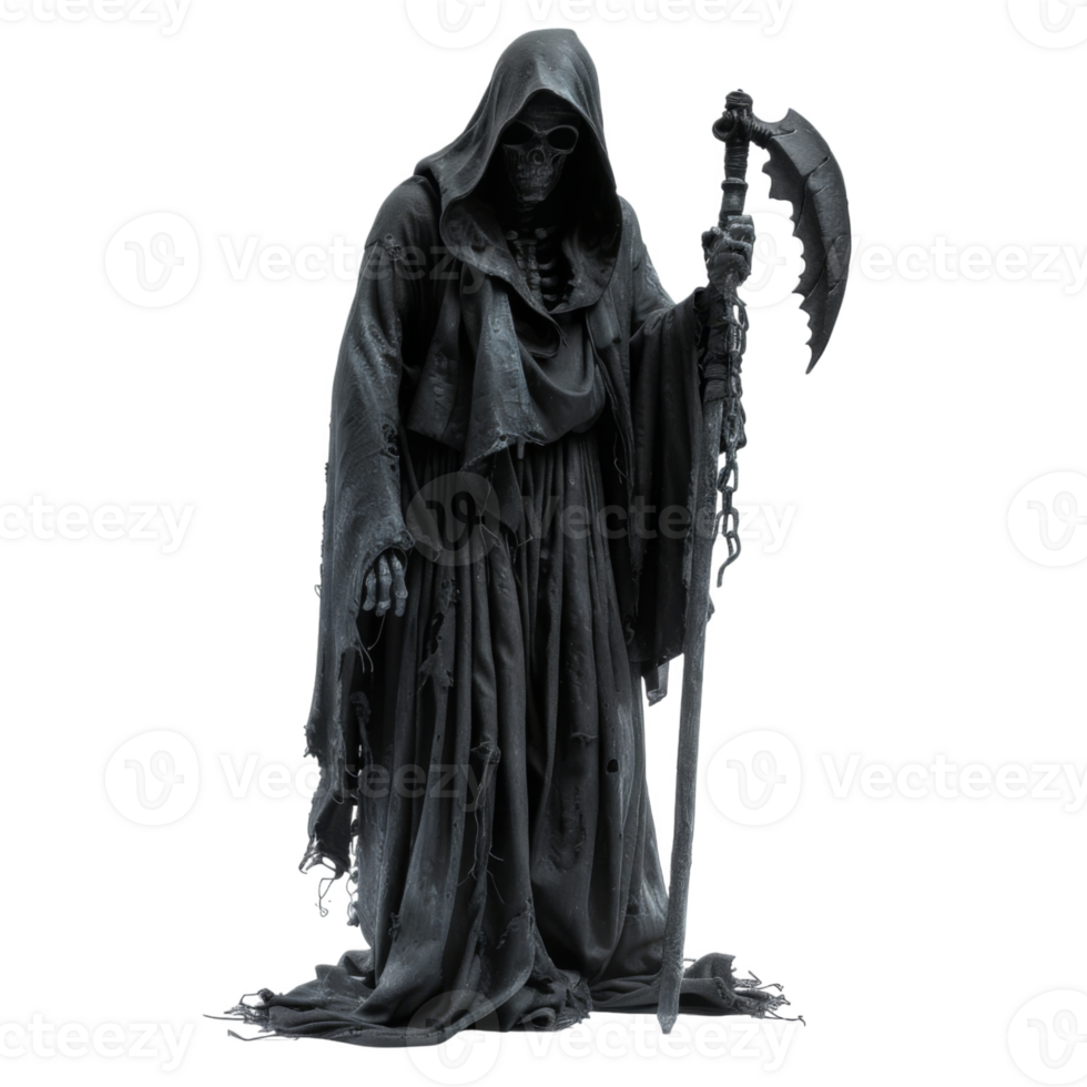 Grim Reaper with Scythe in Black and White png