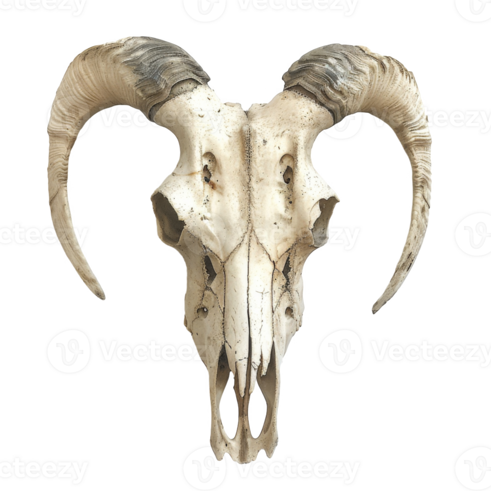 A Close-Up View of a Cleaned Ram Skull png