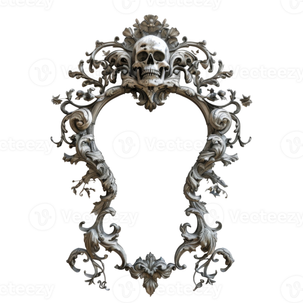 Ornate Mirror Frame with Skull Decoration png
