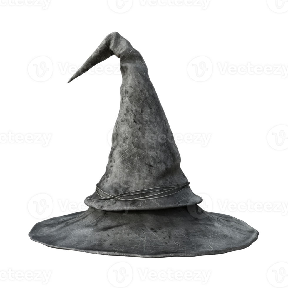 A Worn Grey Wizard Hat with a Pointed Brim png