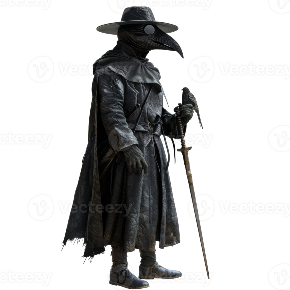 A Plague Doctor with a Bird and a Sword png