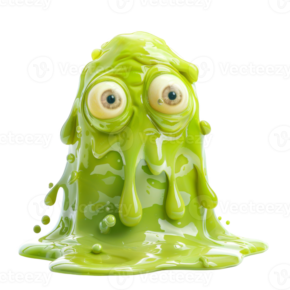 Green Gooey Monster with Big Eyes and Dripping Slime png