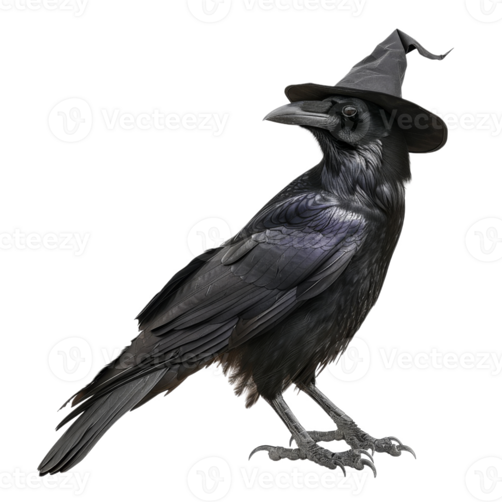 A Black Raven Wearing a Witch's Hat png