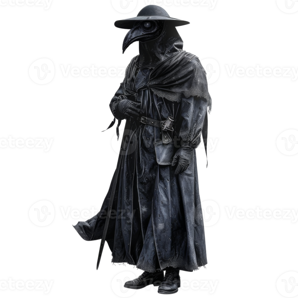 A Plague Doctor in a Long Black Robe and a Bird-like Mask png