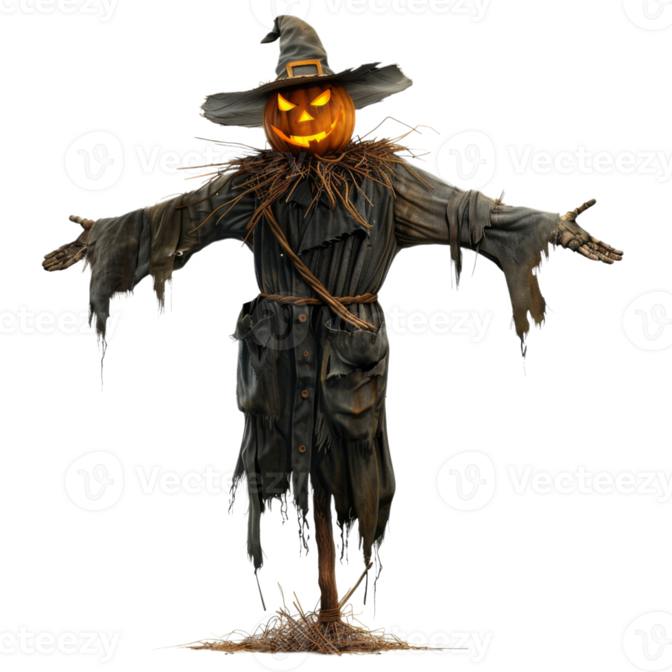 A Halloween Scarecrow with a Jack-o'-Lantern Head png