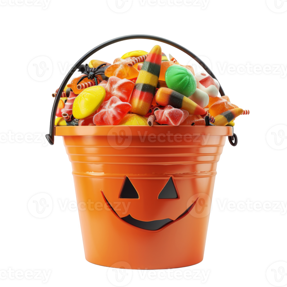 A Jack-o'-Lantern Bucket Filled with Halloween Candy png