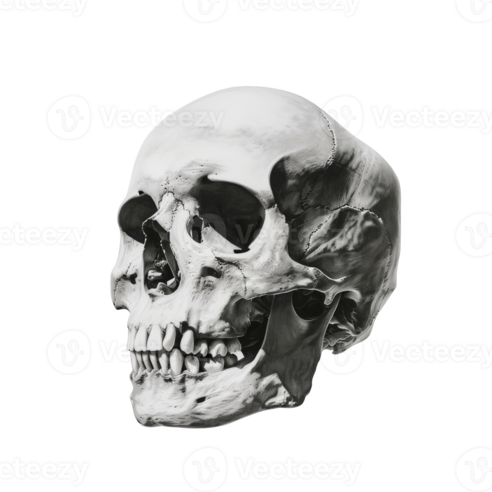 A Detailed Black and White Depiction of a Human Skull png