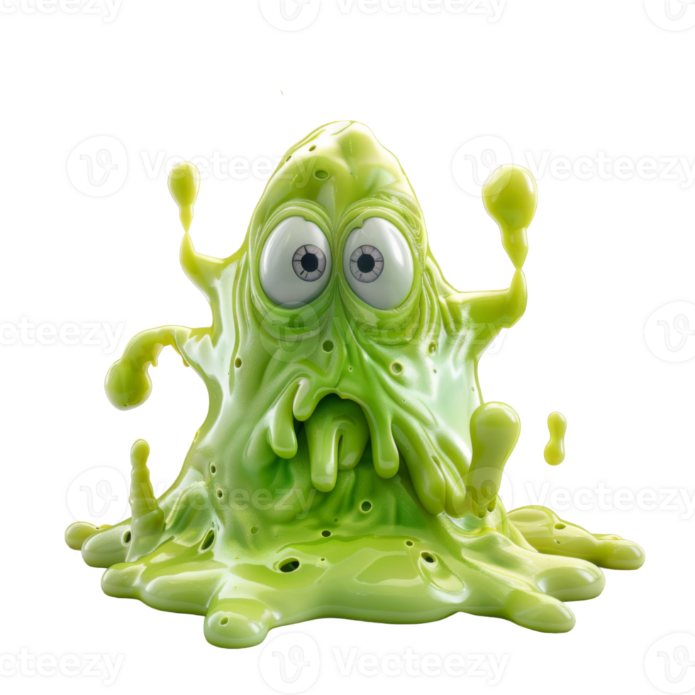 Green Gooey Monster with Large Eyes and Open Mouth png