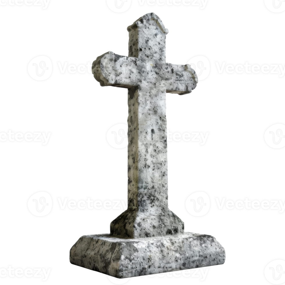 Weathered Stone Cross on Black Background png