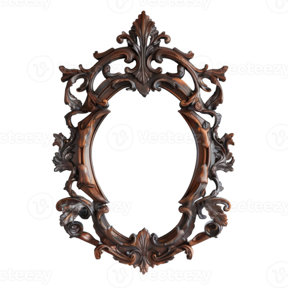 Ornate Wooden Frame with Intricate Carvings png