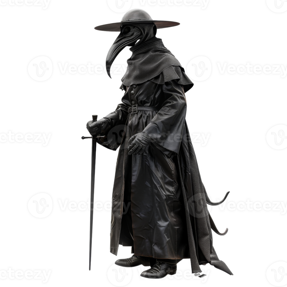 A Plague Doctor Holding a Sword in a Black Robe png