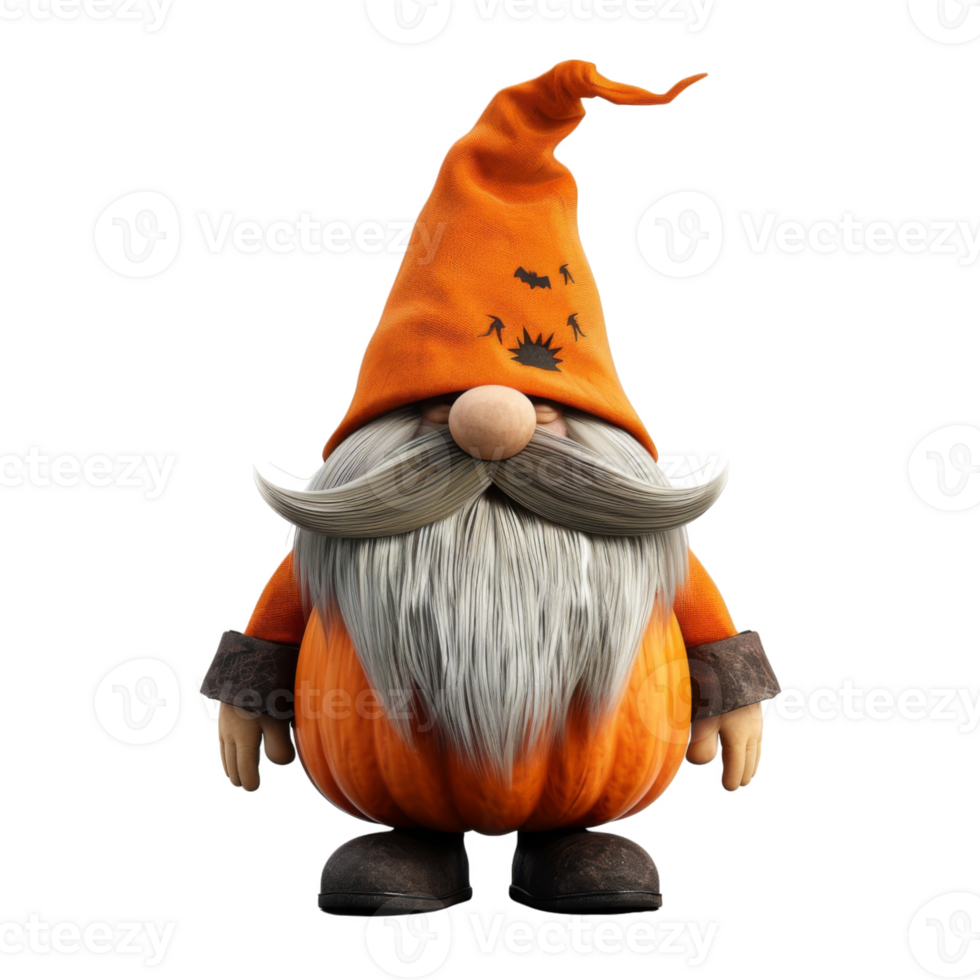 A Pumpkin-Shaped Gnome in an Orange Hat with Bats png