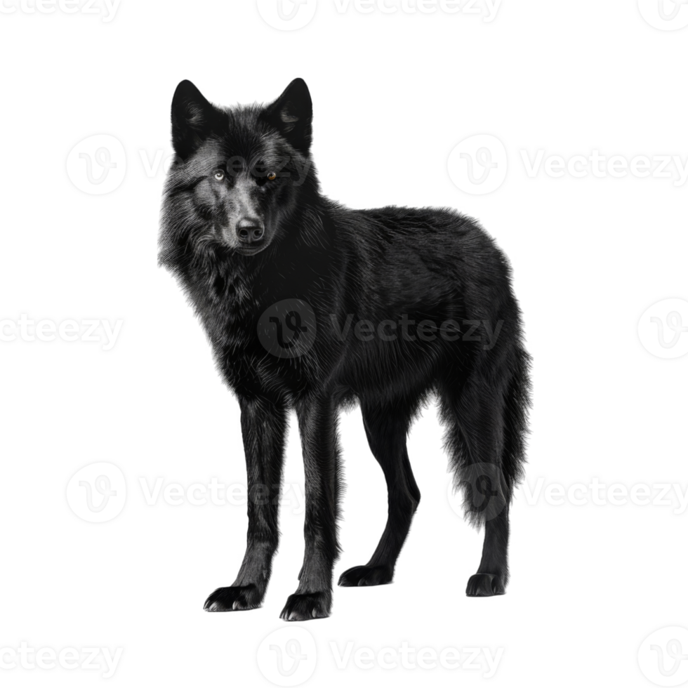 A Black Wolf Standing on a Black Background png