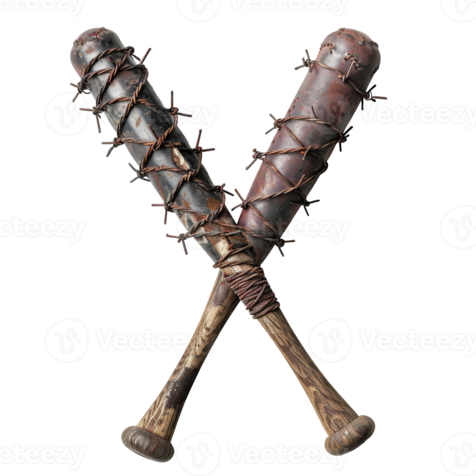 Two Baseball Bats Wrapped with Barbed Wire png