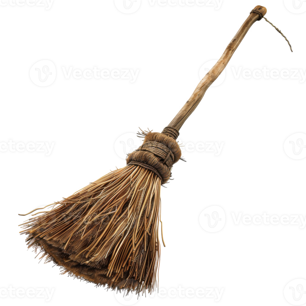 A Rustic, Handcrafted Broom with a Twisted Wooden Handle png