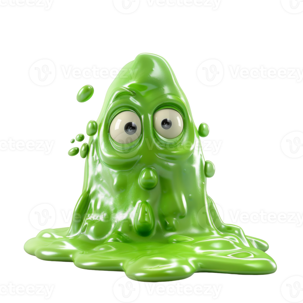 Green Gooey Monster with Big Eyes and Open Mouth png