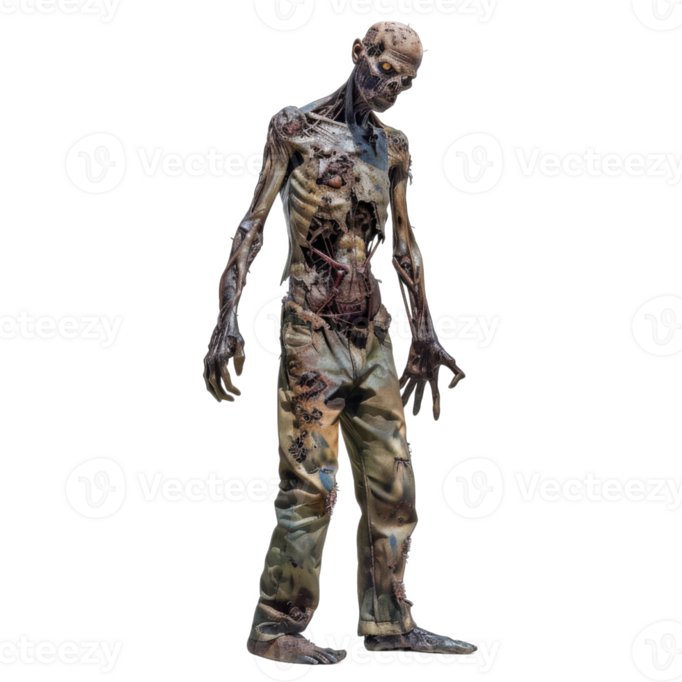 Decaying, skeletal zombie with exposed organs, wearing ripped pants png