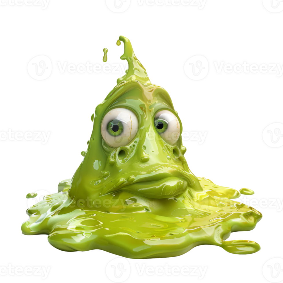 Cartoon Green Slime Monster with Large Eyes png