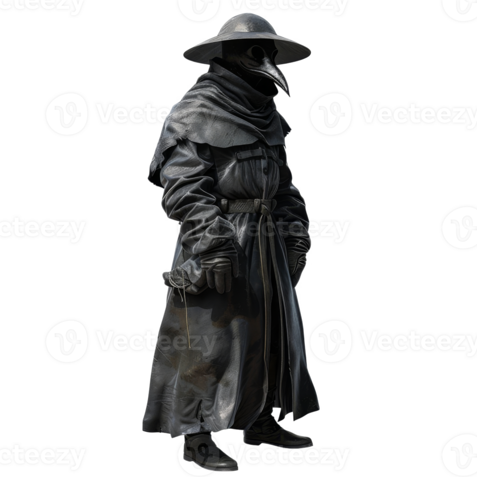 A Plague Doctor in a Black Long Coat and a Bird-like Mask png