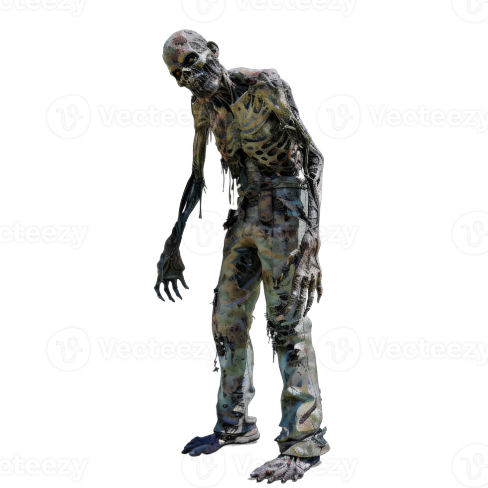 Decaying Zombie with Exposed Bones and Ripped Clothing png